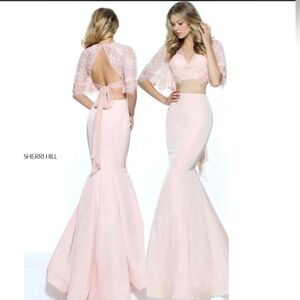 Sherri hill Blush Pink Peach prom wedding pageant prom gown dress 2pc 10p 12p
